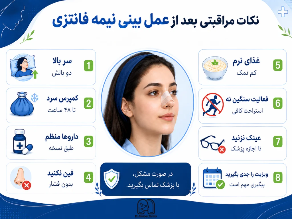نکات مراقبتی بعد از عمل بینی نیمه فانتزی
