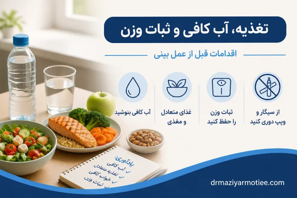 نمای توضیحی درباره تغذیه، آب کافی و ثبات وزن