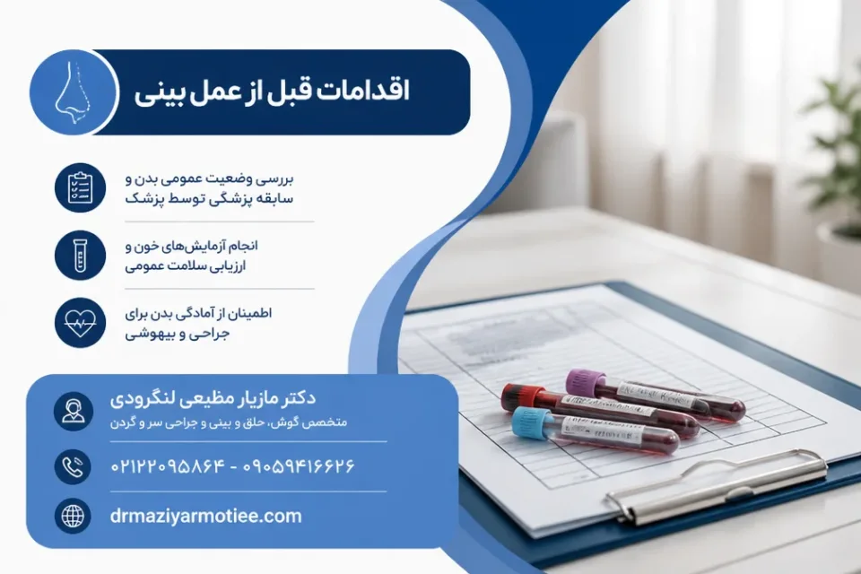 نمای توضیحی درباره چه آزمایشاتی قبل از عمل بینی نیاز است